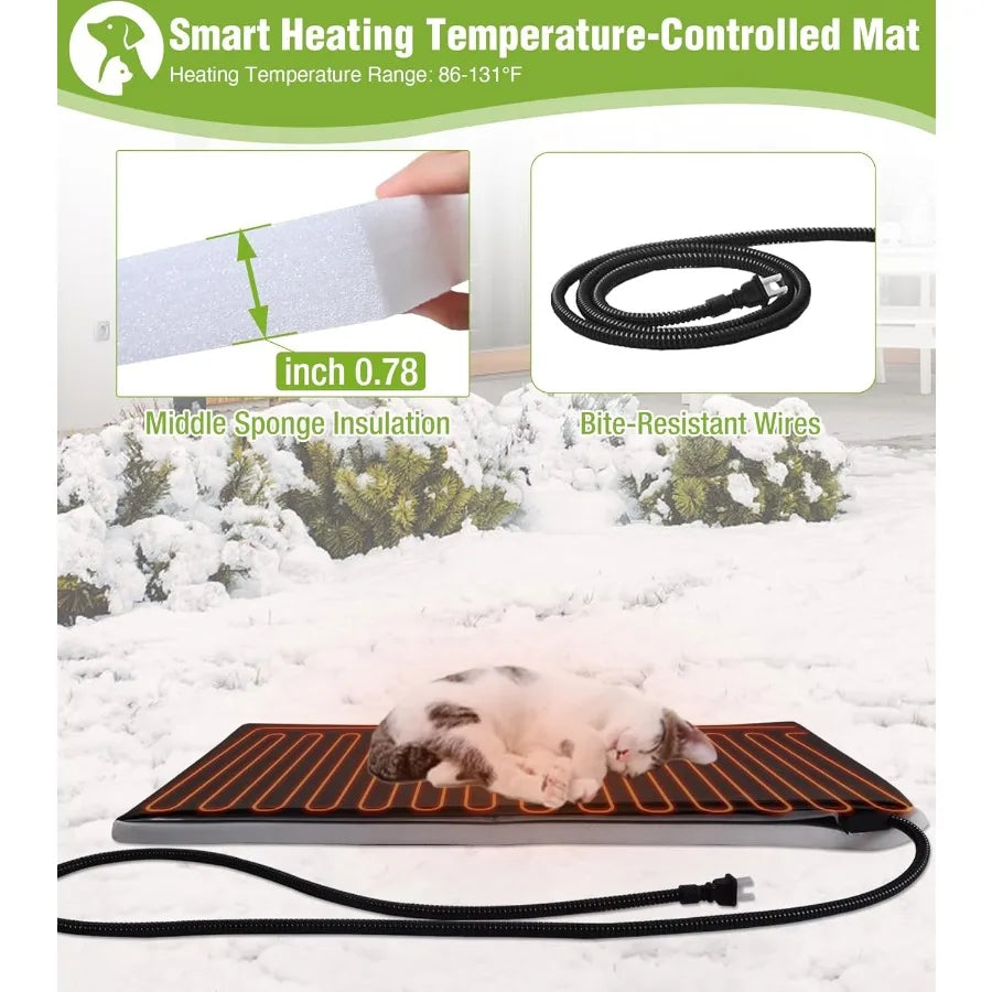 Heated Cat House for Outside Insulated Cat House Outdoor Weatherproof with Bite-Resistant Wires Electric Heating Mat 2 Access D