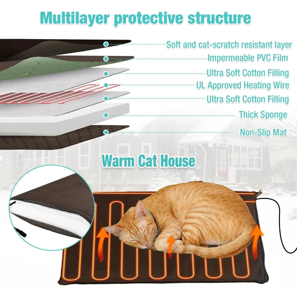 Heated Outdoor Cat Shelter with Temperature Control and Time Adjustment, Weatherproof Feral Cat House for Indoor and Outdoor Use