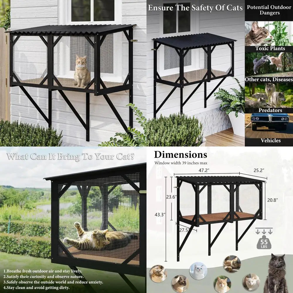 Outdoor Cat Enclosure 43.3 Large Catio for Sunbathing, Napping, and Overlooking - Sturdy Window Perch Ideal for Large Indoor Cat
