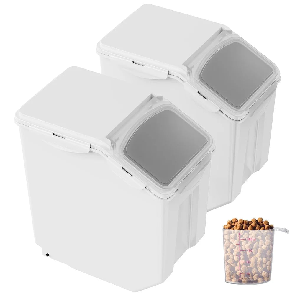 Airtight Pet Food Storage Container Set 2 Pack 15L Capacity Clear Lid Rolling Design Space Saving Multi Purpose Use