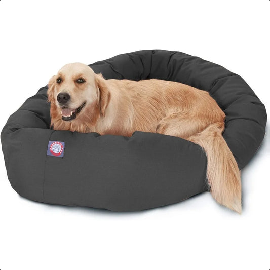 Dog Bagel Calming Bed 40x29x9in Soft Round Pet Bed with Spine port Fluffy Donut Dog Bed Large Gray
