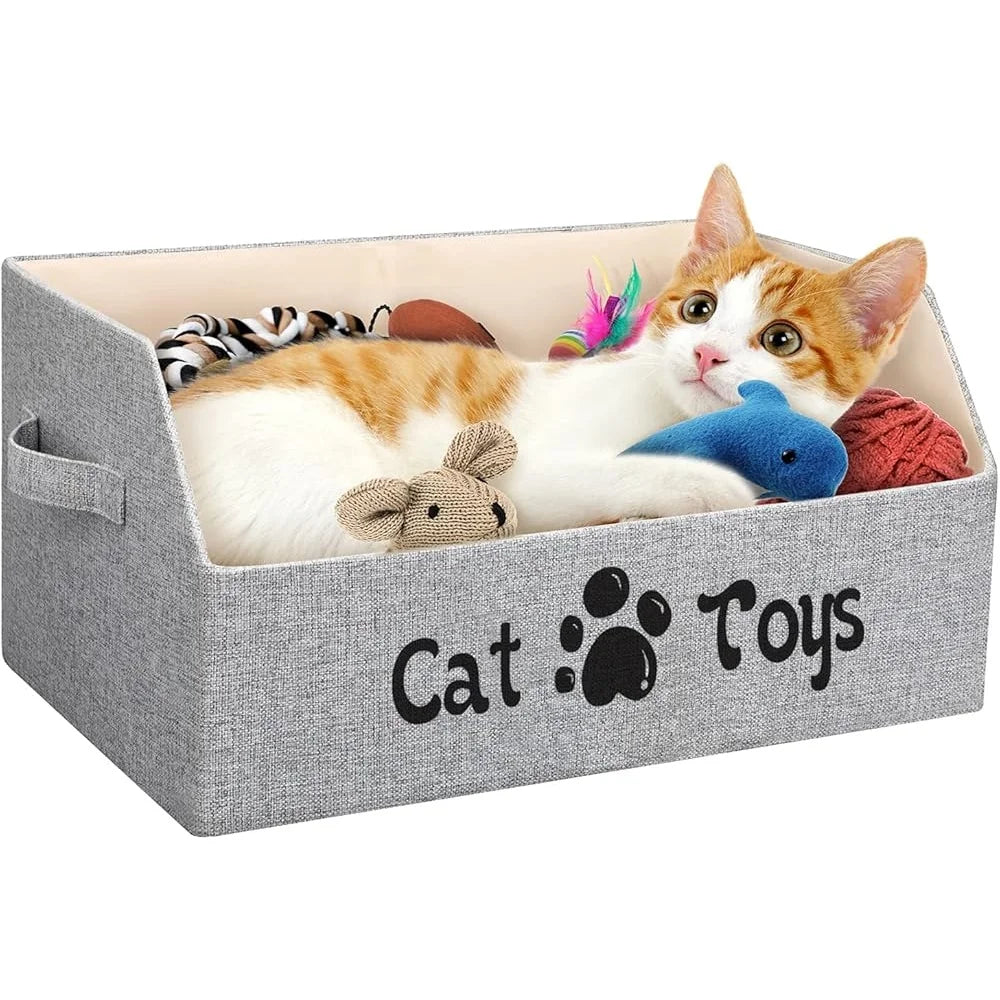 2X Thick Large Cat Toy Storage Basket Foldable Organizing Cat Toys Bed Kitten Toy Bin Durable Dirt-resistant Collapsible Pet