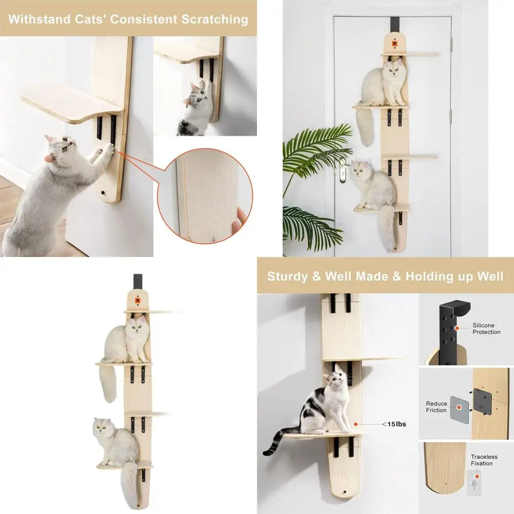 Vertical 4-Level Door-Mounted Cat Tree Tower with Carpeted Perch for Indoor Cats (67.3H x 22.3L x 10.5W)