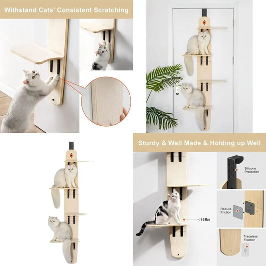 Vertical 4-Level Door-Mounted Cat Tree Tower with Carpeted Perch for Indoor Cats (67.3H x 22.3L x 10.5W)