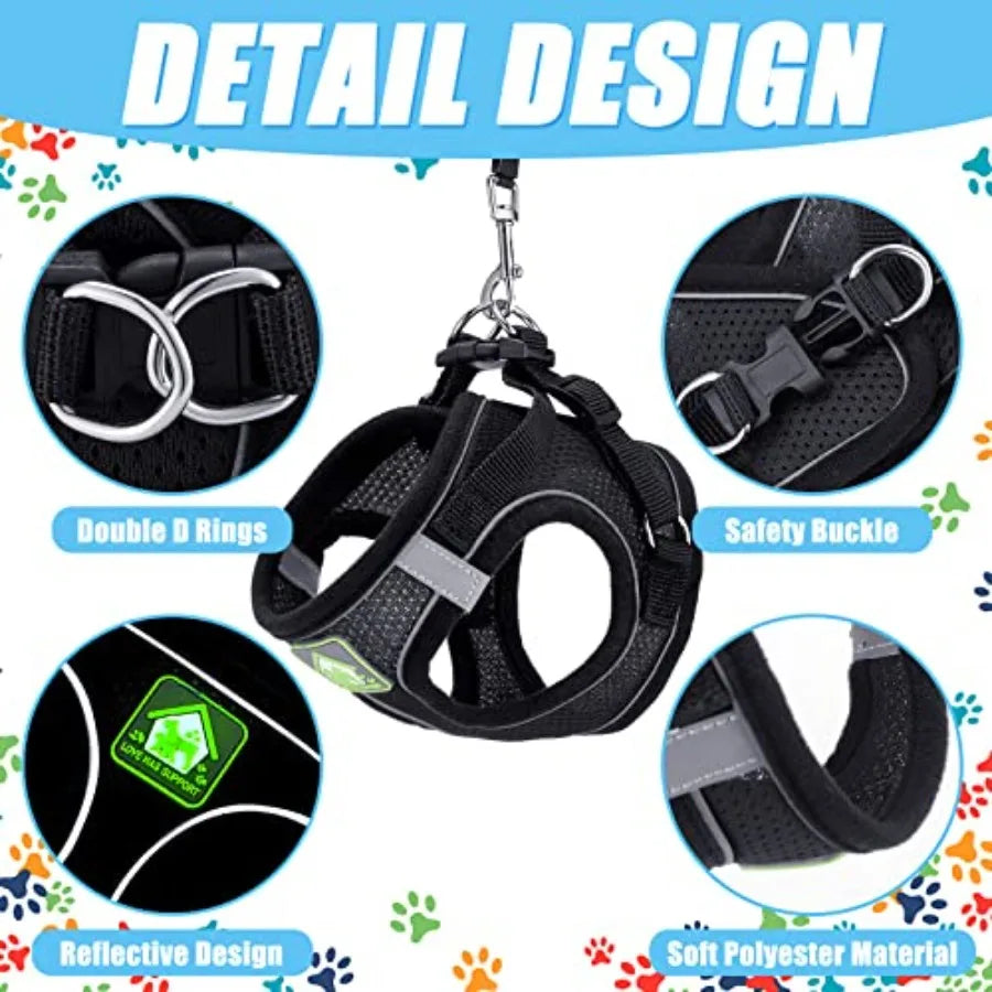 6 Pcs Small Dog or cat Harness with Retractable Leash and Bowknot Pet Collar Set for Small Dogs and Cats Soft Mesh Padded Vest Harness