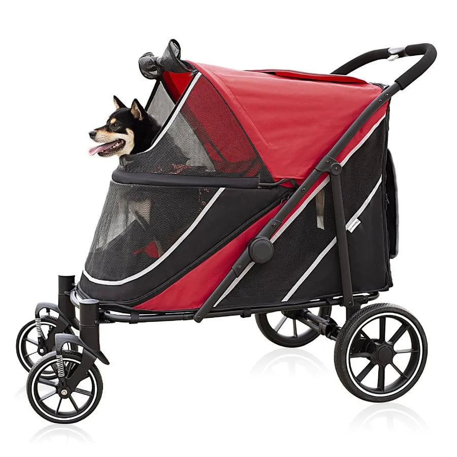 Dog Stroller for Medium Large Dogs OneClick Folding Extra Large Pet Stroller for 2 Dogs with Storage Pocket Shock Absorption Up