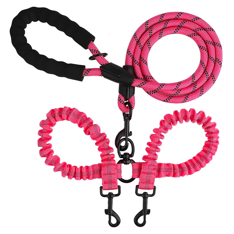 Pet Dog Double Leashes Elastic Rope Two Heads Nylon Two Dogs Collars Harness Leads Dog Leashes Dogs Leash Way Coupler Walk Two