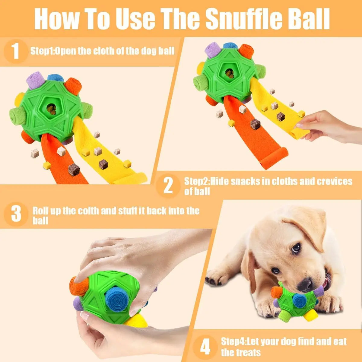 Dog Snuffle Ball, Interactive Puzzle Toy with Squeaky Carrot, Foraging & Slow Feeder for Training, Stress Relief, All Sizes