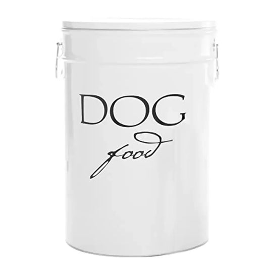 Large White Dog Food Canister 40 lbs Storage Airtight Lid Eco-Friendly Alloy Steel Lead-Free Clean Neat & Healthy Storage
