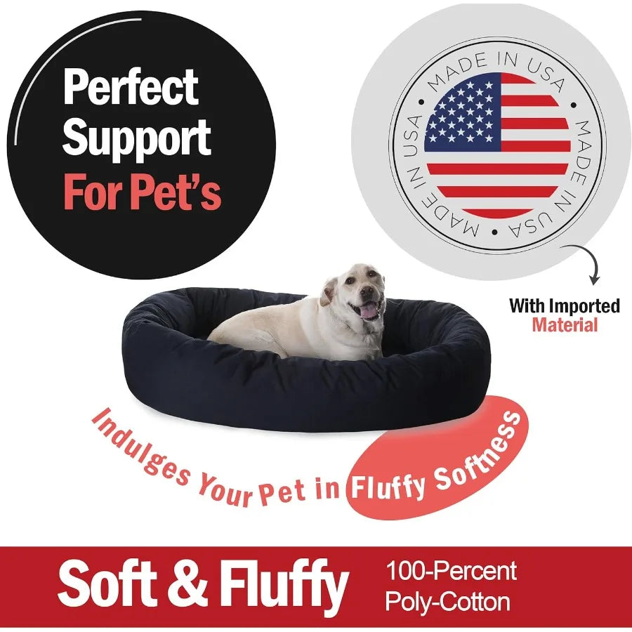 52 Inch Bagel Calming Dog Bed Washable Cozy Soft Round Pet Bed with Spine Support for Dogs to Rest Their Head Fluffy Donut Pupp