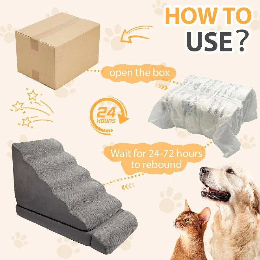 Dog Stairs Steps for High Beds up to 3036 inches 6 Step Foam Pet Steps for Small Dogs Old Pets 30 H NonSlip Dog Ramp for Bed Gr