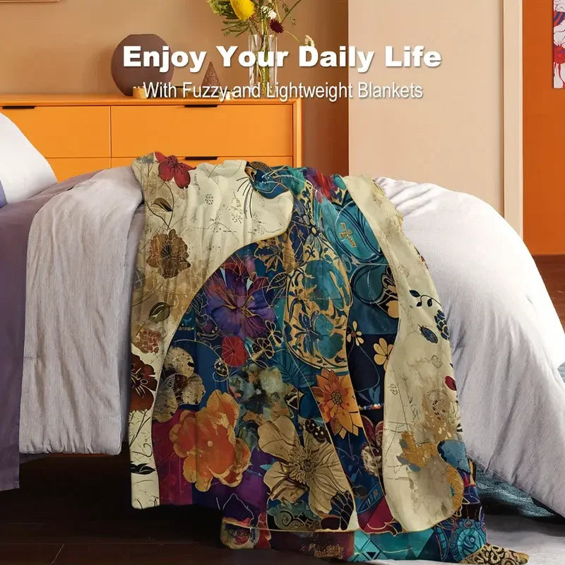 Cozy Cat Themed Flannel Blanket - Perfect for Bed, Sofa, Office, Camping and Travel Christmas Halloween