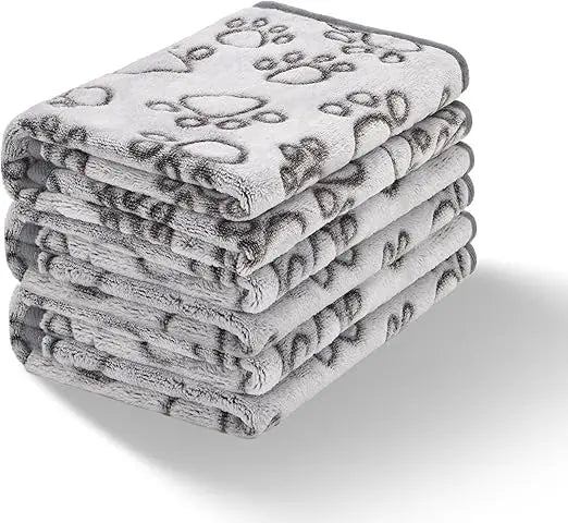 3 Pcs Soft Dog Blankets for Small Dogs, Washable Puppy Blanket for Cat Kitten Essentials, 24 * 16 Inches, Grey Cute Paw Print