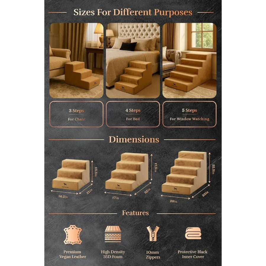 Dog Stairs Dog Ramp for Bed 16 Extra Wide Pet Stairs for High Bed Design to Fit Small and Large Breeds Durable 3 Pet Steps for