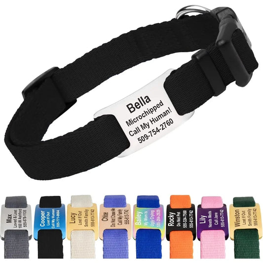 Personalized Dog Collar with Nameplate Adjustable Dog Collar with Custom Engraved Slide On Pet ID Tag in Stainless Steel for La