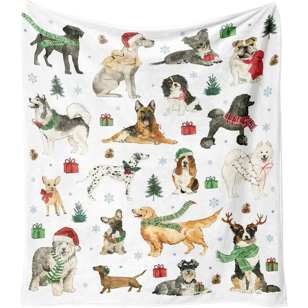 Cozy 60x50 Flannel Throw for Winter, Festive Dog Lover Blanket, Soft Fleece Couch Cover for Women, Home Living Room & Bedroom De