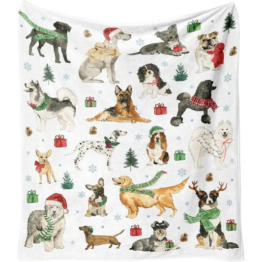 Cozy 60x50 Flannel Throw for Winter, Festive Dog Lover Blanket, Soft Fleece Couch Cover for Women, Home Living Room & Bedroom De