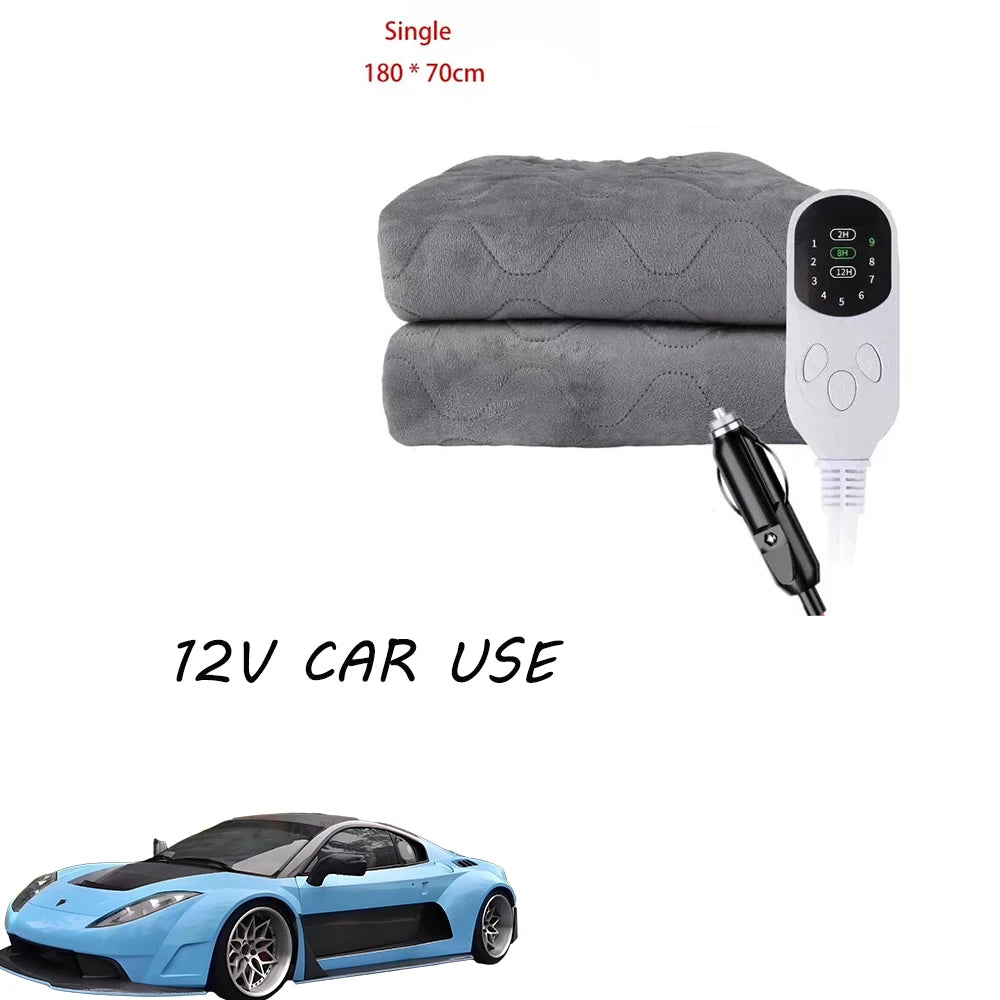 Electric Heat Blanket For RV SUVs Car 12V Plush Thicker Heater Heated Mattress Thermostat Travel Heating Mat Winter Body Warmer