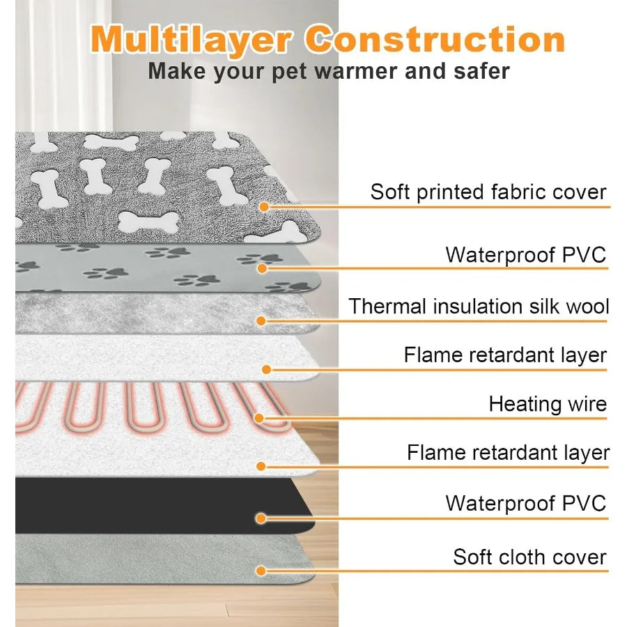 Extra Large Dog Heating Pad 47×30in Waterproof Heating Dog Bed with Smart Constant Temperature Control and Always On Function M