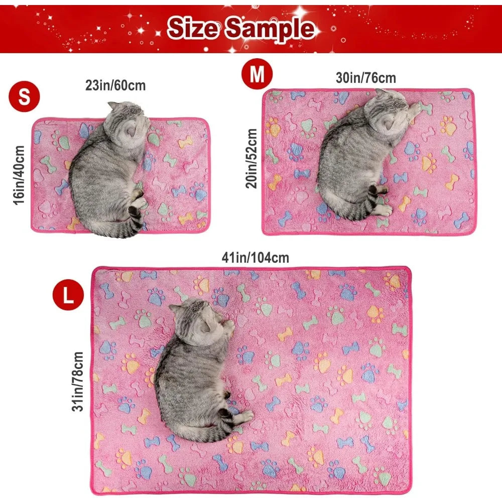1 Pack 3 Dog Blankets, Soft Fluffy Fleece Pet Blanket Warm Sleep Mat Paw Print Design Puppy Kitten Throw Blanket Doggy Mat Blan