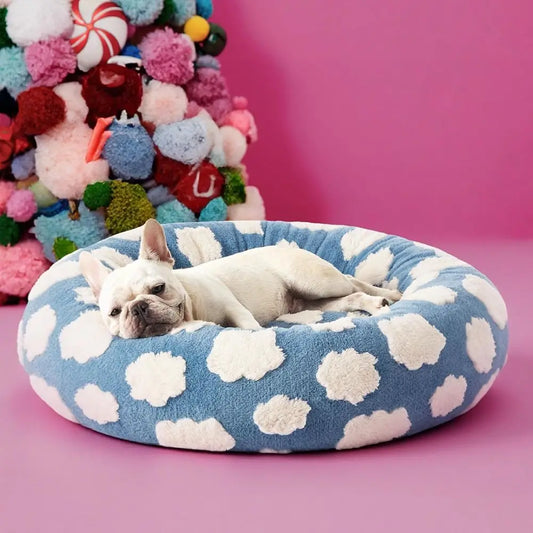 Donut Dog Bed Medium Size Dog - Round Cat Beds for Indoor Calming Pet with Washable Cover, Cute Modern Puppy Beds with Jacquard