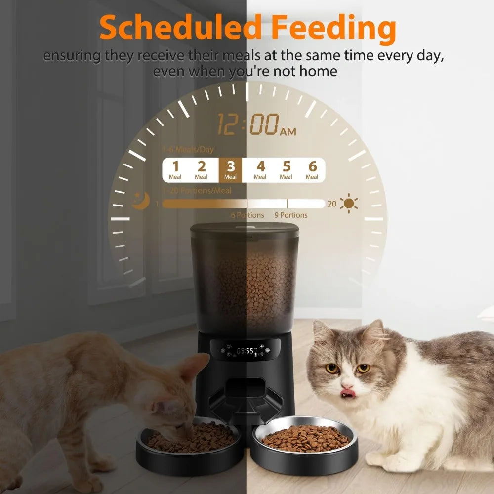 Automatic Cat Feeders for Two Cats, 5L/20 Cups Double Automatic Cat Food Dispenser with 2 Stainless Bowls, Timer Setting 20 Port