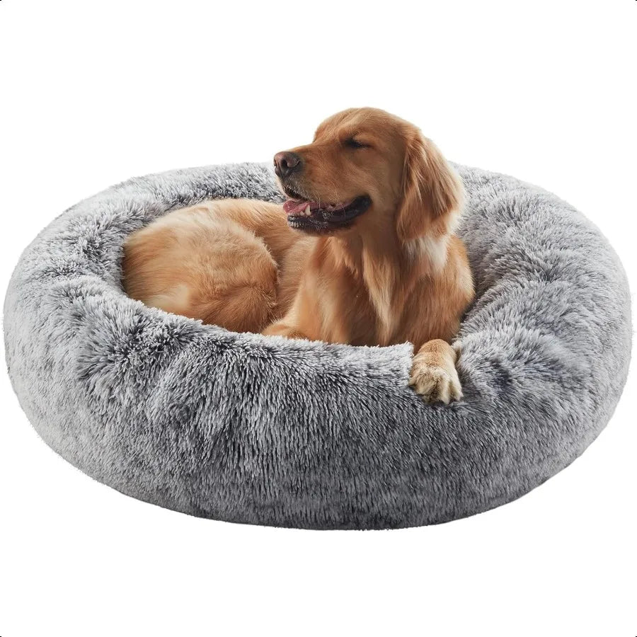 36 inches Donut Dog Bed for Large Dogs Calming Fluffy Round Pet Bed with Removable Washable CoverFits up to 80 lbs Pets Dark Gr
