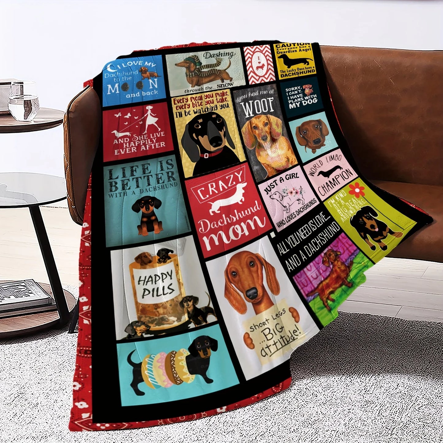 Dachshund Dog Print Flannel Throw Blanket - Soft, Cozy & Reversible for All Seasons - Perfect Gift for Youngsters & Adults, Idea