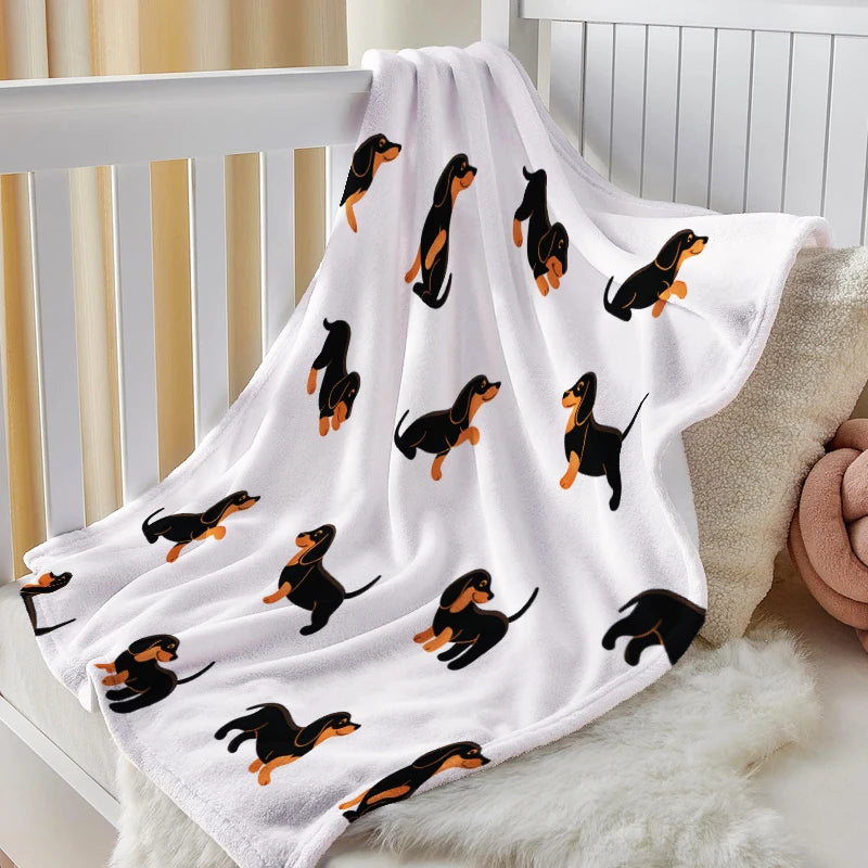 A Dachshund dog flannel blanket, soft and comfortable plush cute puppy, suitable for bedroom living room sofa sofa holiday gift