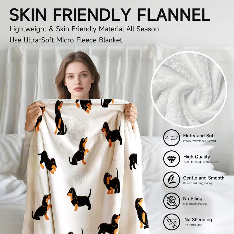 A Dachshund dog flannel blanket, soft and comfortable plush cute puppy, suitable for bedroom living room sofa sofa holiday gift