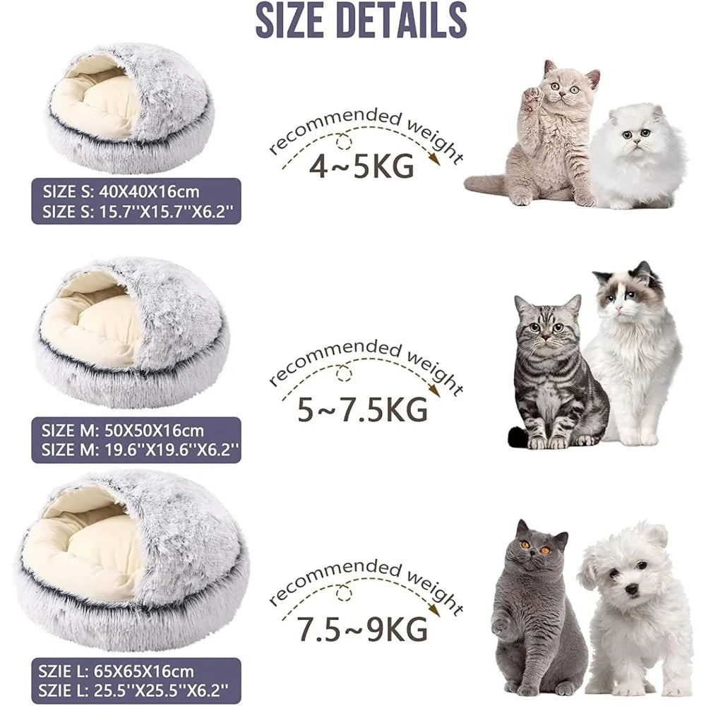 Faux Fur Donut-Shaped Hooded Warm Cat Bed with Plush Comfort for Cozy Resting