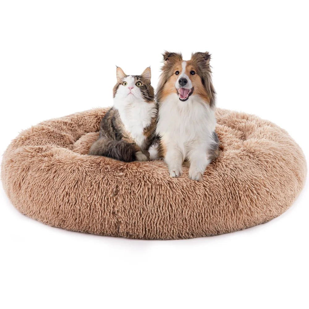 Machine Washable Cozy Dog Cat Bed Calming Donut Anti-Slip Round Waterproof Cuddle Pet Bed Home Travel