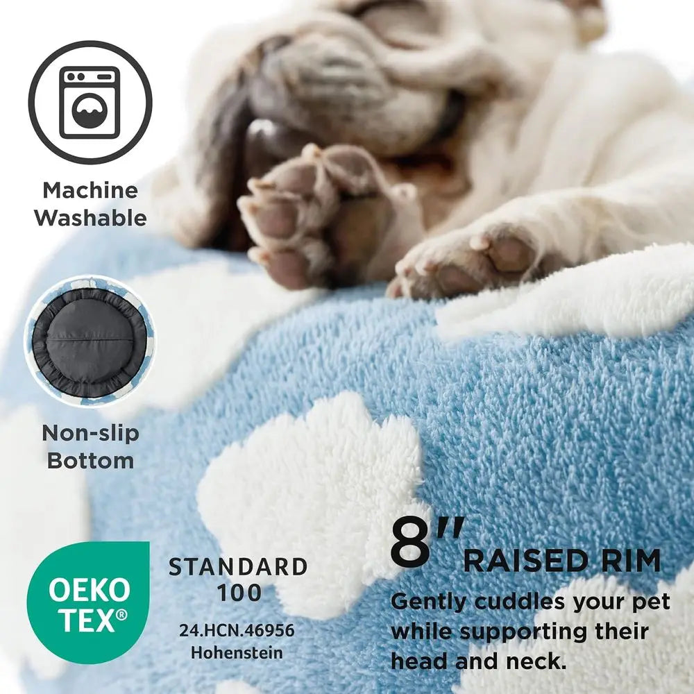 Donut Dog Bed Medium Size Dog - Round Cat Beds for Indoor Calming Pet with Washable Cover, Cute Modern Puppy Beds with Jacquard