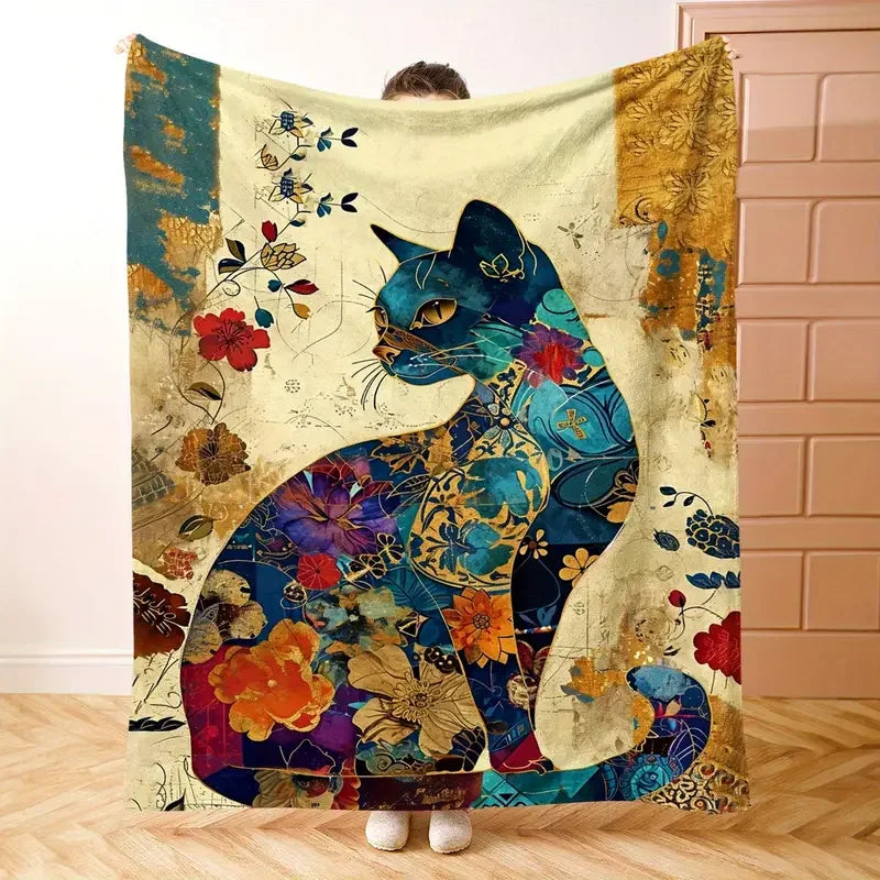 Cozy Cat Themed Flannel Blanket - Perfect for Bed, Sofa, Office, Camping and Travel Christmas Halloween