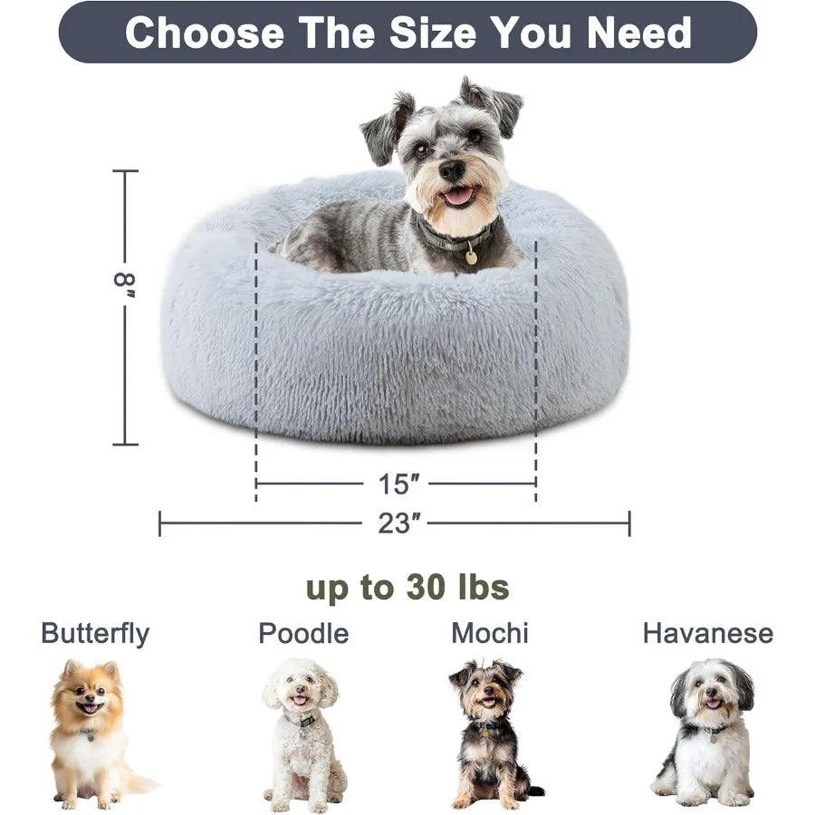 Calming Dog Cat Bed Donut Washable Warming Soft Round 23 inches Dog Beds for Small Dogs AntiAnxiety Fluffy Plush Cushion Bed Fi