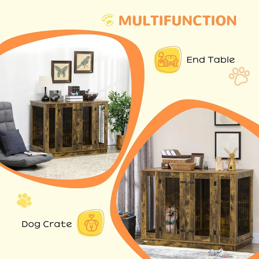Very / Furniture Style Dog Crate With Removable Divider, Dog Crate Side End Table Indoor With Double Doors, For Small To L