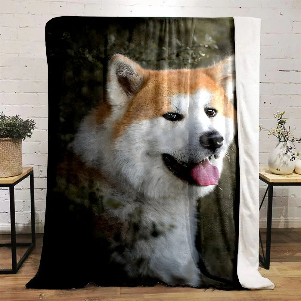 Cozy Akita Dog Print Flannel Throw Blanket - Soft, Reversible, All-Season Comfort for Couch, Bed, Office, and Travel